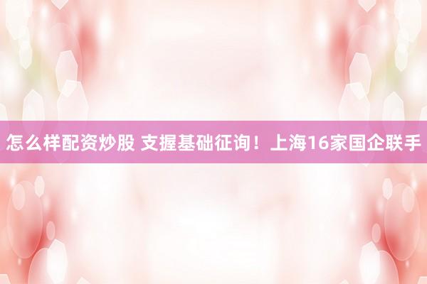 怎么样配资炒股 支握基础征询！上海16家国企联手