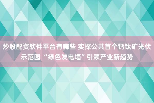炒股配资软件平台有哪些 实探公共首个钙钛矿光伏示范园 “绿色发电墙”引颈产业新趋势