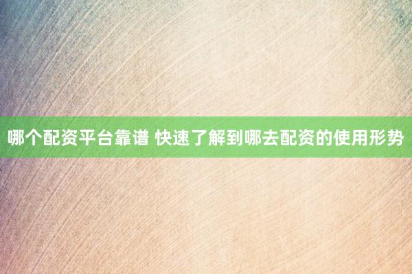 哪个配资平台靠谱 快速了解到哪去配资的使用形势
