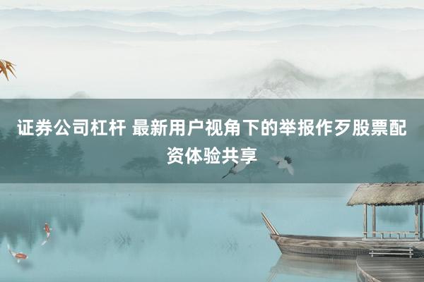 证券公司杠杆 最新用户视角下的举报作歹股票配资体验共享
