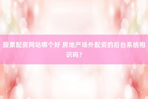 股票配资网站哪个好 房地产场外配资的后台系统相识吗？