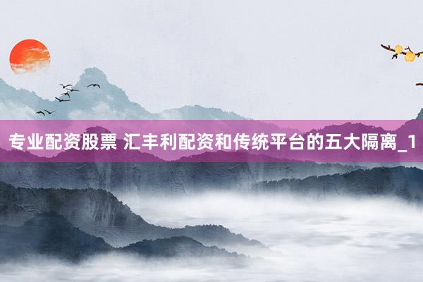 专业配资股票 汇丰利配资和传统平台的五大隔离_1