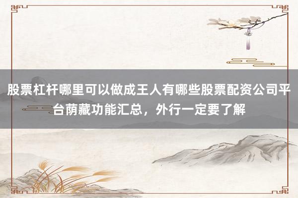 股票杠杆哪里可以做成王人有哪些股票配资公司平台荫藏功能汇总，外行一定要了解