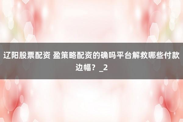 辽阳股票配资 盈策略配资的确吗平台解救哪些付款边幅？_2