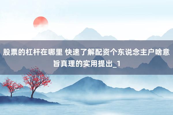 股票的杠杆在哪里 快速了解配资个东说念主户啥意旨真理的实用提出_1