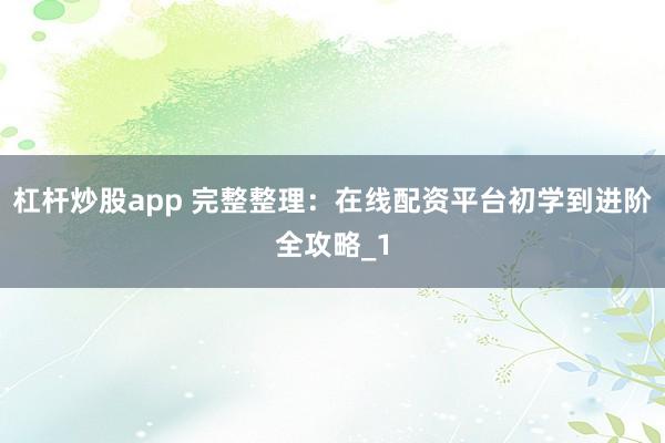 杠杆炒股app 完整整理：在线配资平台初学到进阶全攻略_1
