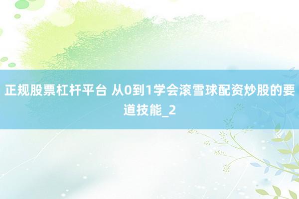 正规股票杠杆平台 从0到1学会滚雪球配资炒股的要道技能_2